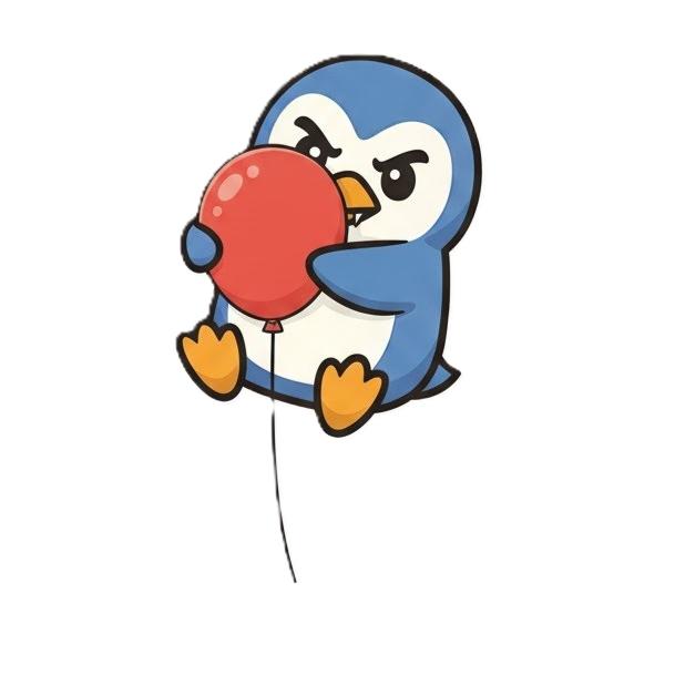 flying penguin with balloon